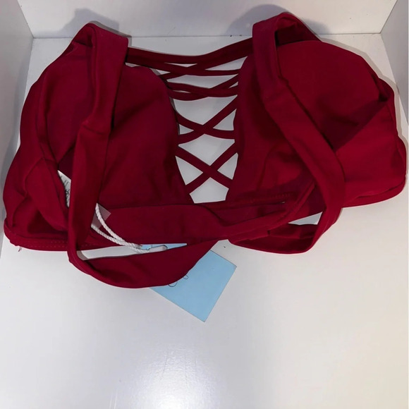 Cupshe, S,NWT, burgundy, string, crisscross yolk wide strap pullover bikini top - Picture 4 of 9